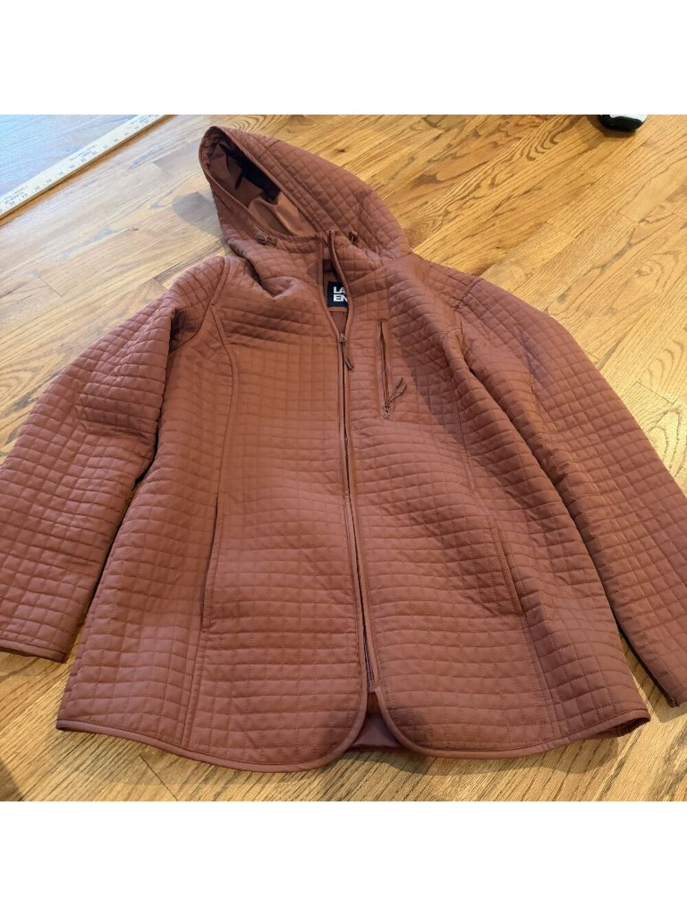 Lands End Womens Brown Quilted Jacket Hooded Medium